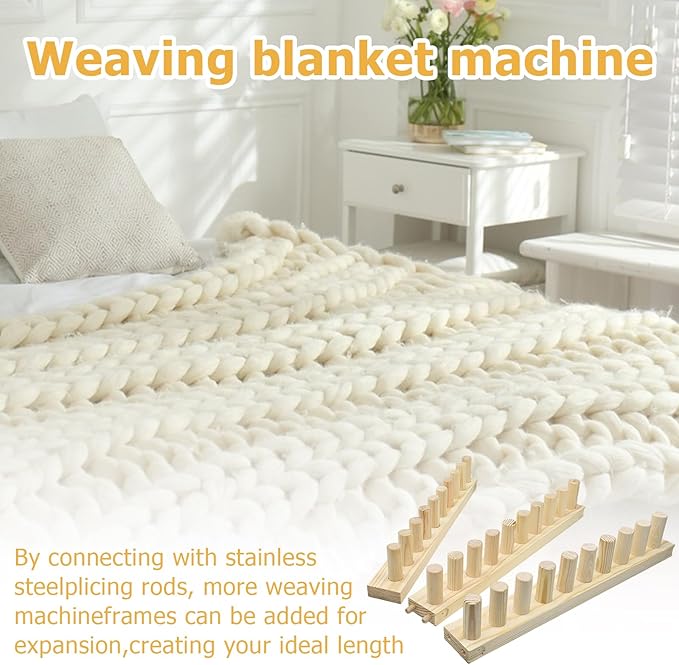 ZMJY 46" Adjustable Chunky Yarn Loom Kit for DIY Blankets | Beginner-Friendly Hand Knitting Loom with Modular Wooden Frame | No Needles Required for Family Craft, Home Decor & Stress Relief
