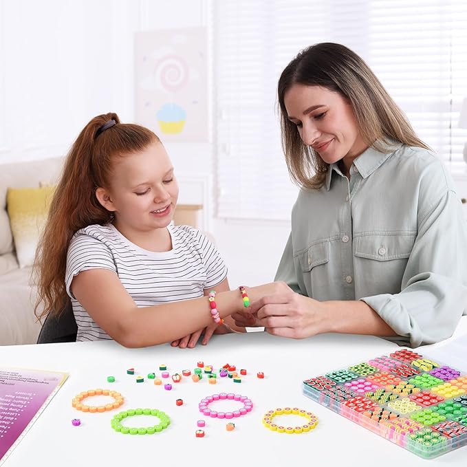 600pcs Polymer Clay Beads Friendship Bracelet Making kit Cute Fun Charms Beads for Bracelet Making DIY Arts Crafts Birthday Gifts Toys for Kids Girls Age 4-13 Fruit