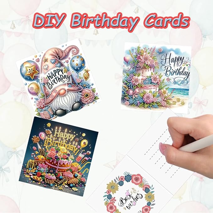 12 Packs Diamond Art Cards Kit, Diamond Painting Greeting Cards with Envelopes, DIY Card Making Kits for Adults, Gifts for Families, Friends, Partners (Birthday)
