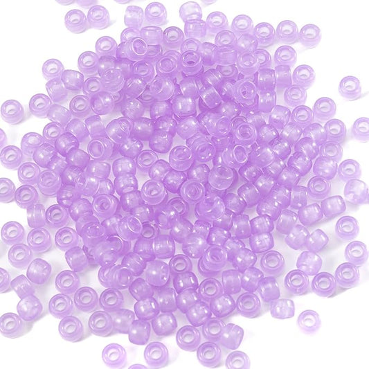 Gxueshan 1000 Pcs Acrylic Plastic Translucent Purple Pony Beads 6x9mm Large Hole Bulk Kandi Beads for Friendship Bracelet Necklace Jewelry Making Pens Hair Braiding Kit