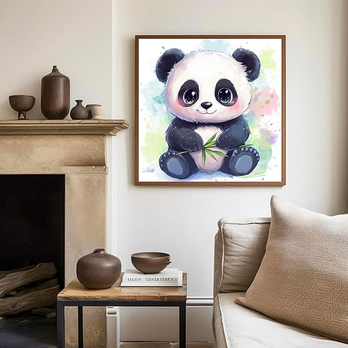 Paint by Numbers Kit for Kids with Frame, Panda Paint by Numbers for Kids Ages 4-8-12, DIY Panda Acrylic Oil Painting for Home Wall Art Decor Gift 7.8x7.8 inch (with Frame Easel)