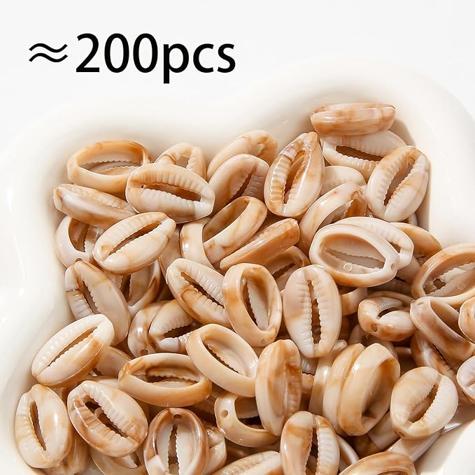 200pcs Acrylic Shell Beads Ocean Sea Theme Shell Bead Summer Hawaii Beaded for Jewelry Making Beading Kit Bracelets DIY Supplies (Beige Shell)