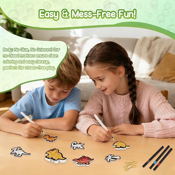 avtctek Magic Foam Texture Painting Kit - 3D Art Puffy Paint Kit, 15 Mess-Free Dinosaur Paint by Number Craft for Kids Ages 3-10