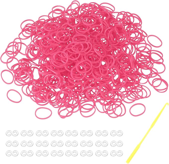 MECCANIXITY 600 Pcs Loom Rubber Bands Kit with 25 Pcs S-Clips 1-Hook Rubber Bands Refill Bracelet Making Kits for Weaving DIY Handcrafts Gift, Watermelon Red
