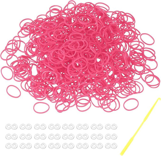 MECCANIXITY 600 Pcs Loom Rubber Bands Kit with 25 Pcs S-Clips 1-Hook Rubber Bands Refill Bracelet Making Kits for Weaving DIY Handcrafts Gift, Watermelon Red