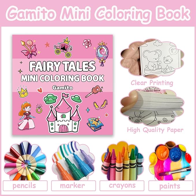 Mini Coloring Book for Adults, 2-Pack Travel Small Coloring Books, Pocket Size Adults Relaxation Coloring Books Stress Relief Adult Mini Coloring Book (Princess & Happy Birthday)