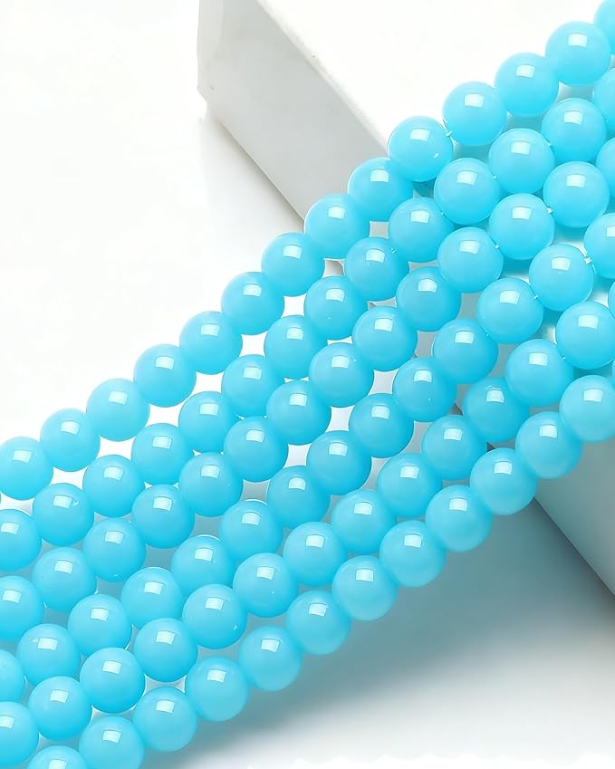 8mm Glass Beads 46PCS Glass Beads for Jewelry Making Charm Round Loose Bead for Bracelet Making Kit (Light Lake Blue Jade)