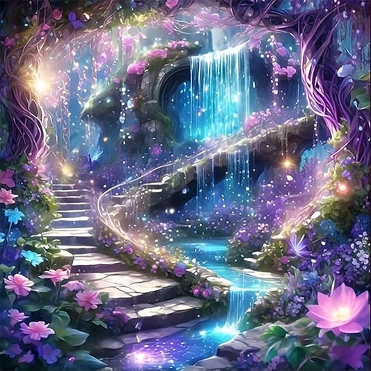 CZYWJMEI 5D Flower Diamond Painting Kits for Adults Beginners,DIY Waterfall Landscape Diamond Art,Full Round Drill Diamond Dot Gem Art Kits,Home Wall Decor 16x16 Inch