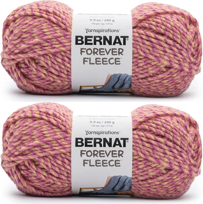 Bernat Forever Fleece Dancing Queen Yarn - 2 Pack of 280g/9.9oz - Polyester - 6 Super Bulky - 194 Yards - Knitting/Crochet