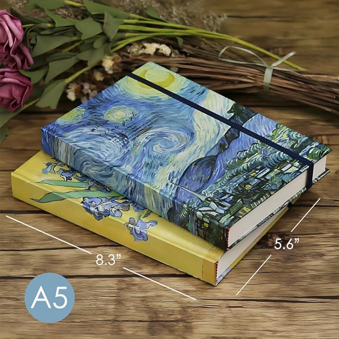 Art Journal, Sketch book, Blank Notebook, 130gsm, Thick Paper Sketchbook, A5, Hardcover Drawing Notebook, Blank Page Journal, Lay Flat, Unlined, Van Gogh Starry Night, Sketch Books for Adults