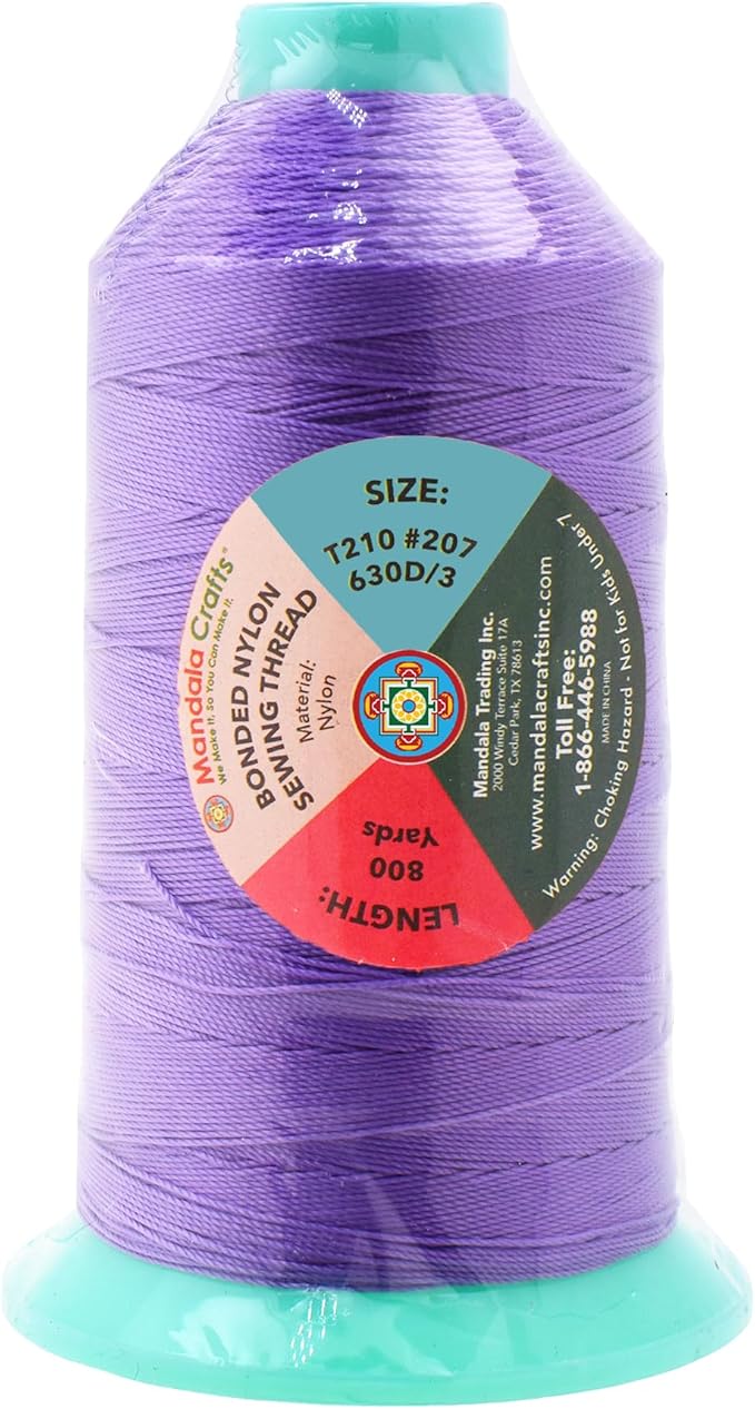 Mandala Crafts Size 207 630D T210 Bonded Nylon Thread - Lilac 800 YDs Tex 210 Heavy Duty Sewing Threads for Leather, Jeans, Weaving, Outdoor Marine Upholstery