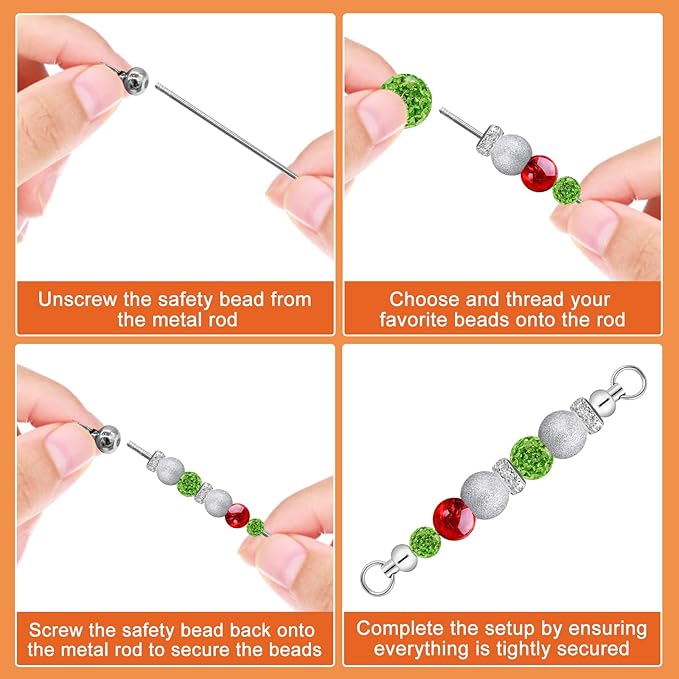 50PCS Beadable Keychain Bars DIY Kit - Silver Blank Metal Keychains with Screw-Top Rod - Durable, Rust-Resistant Keychain Making Supplies for Crafts, Personalized Gifts, Bags, Wallets, Backpacks