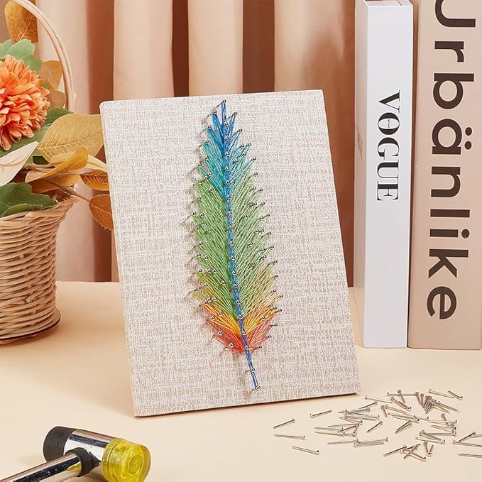 WEBEEDYDIY String Art Kit for Adults Beginners, DIY Feather Nail String Craft Kit, Include All Necessary Accessories and Frame, Creative Craft Kits Home Wall Decorations Unique Gift
