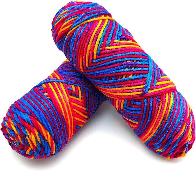 5-Ply Variegated Yarn 200g/2pcs, Acrylic 100%, Chunky Weight 2.5mm, Soft & Cozy, Vibrant Colors, Full Hand Feel for Knitting Sweaters, Scarves, Shawls, Hats (13#Yellow Blue Purple)