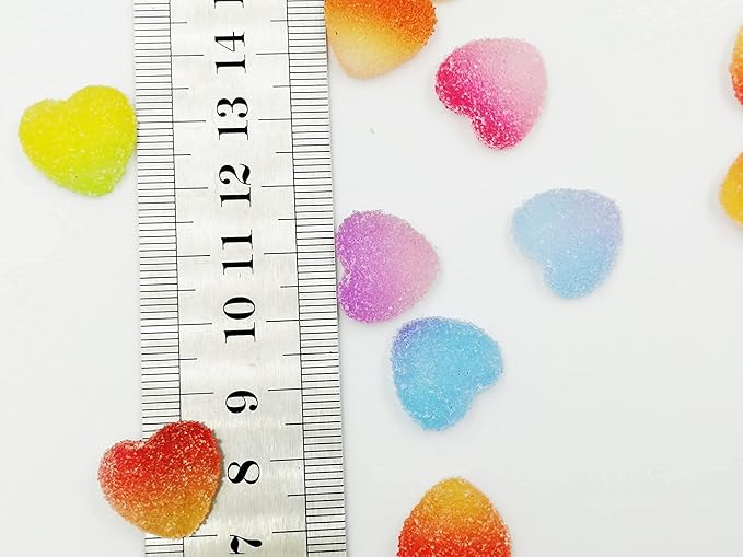 50 pcs Jelly Sugar Soft Heart Candy Flatback Charms, DIY Craft Making Resin Jewelry Making Kit, Soft Candy Resin Flatback Beads for Women DIY Scrapbooking Hair Clip Crafts Cell Phone Case Making