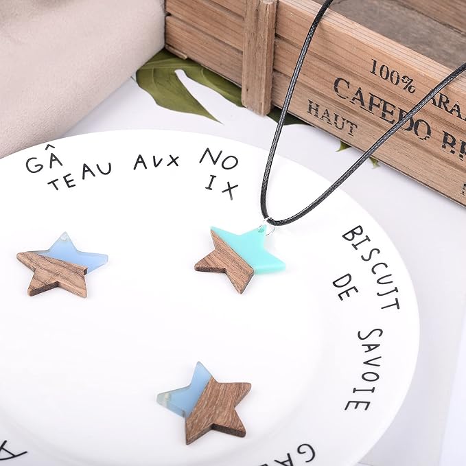 Beadthoven 18pcs/9 Pairs Natural Wood Resin Charms Small Star DIY Earrings Pendants Mixed Colors Wooden Pieces Pendants for Statement Jewelry Making Findings