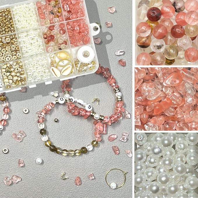Basigeese Jewelry Making Supplies Kit Natural Stone Beads for Irregular Gemstone Beading with for DIY Craft Bracelet Necklace Earrings for Adults (Volcano Cherry Quartz)
