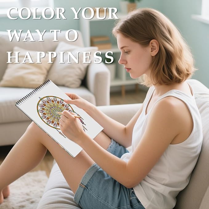 Mandala Coloring Book for Adults: 50 Relaxing Patterns with Spiral Bound Hardcover & 36 Dual-Tip Markers - Mindfulness Arts and Crafts Gift for Women