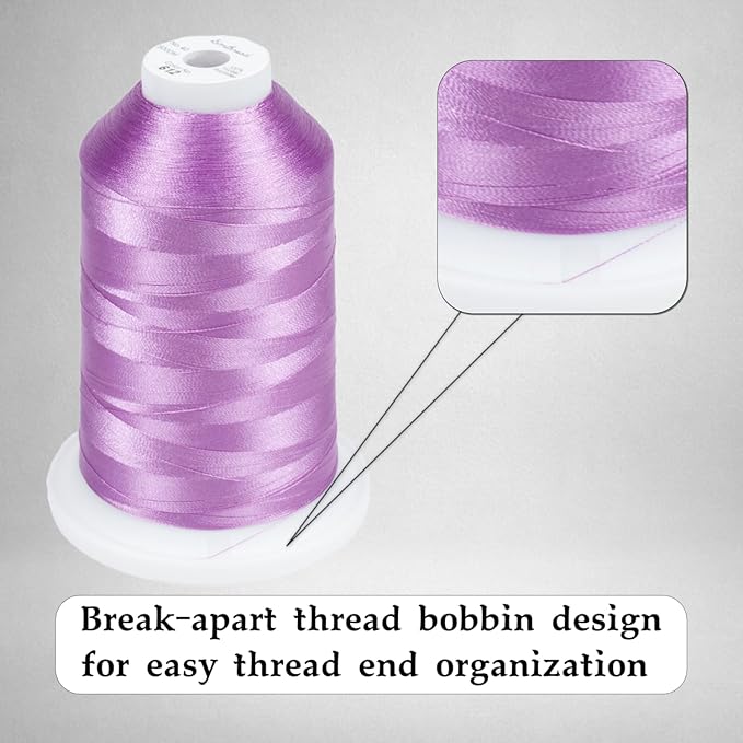 Simthread Trilobal Polyester Thread – 5000M (5500yds) No.40 – Super Sheen, Tangle-Free – Built-in Thread Lock Spool – Compatible with Brother, Singer, Janome & More, Lilac-612
