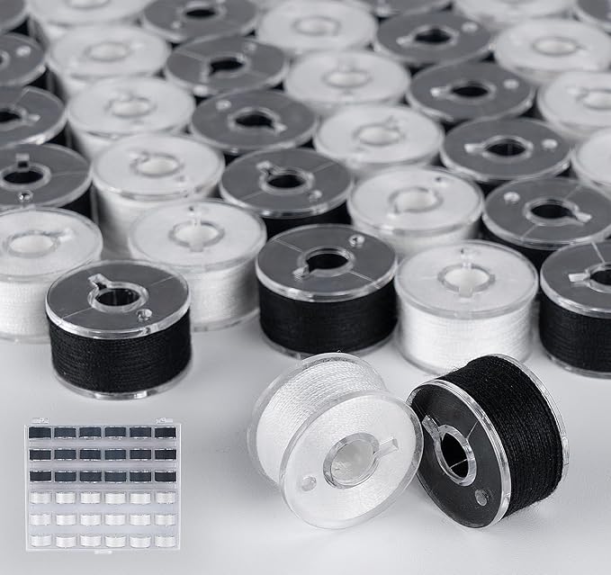 Black& White Bobbin Thread Set with Case - Prewound Class15 Bobbin for Singer/Brother/Janome/Embroidery Machines