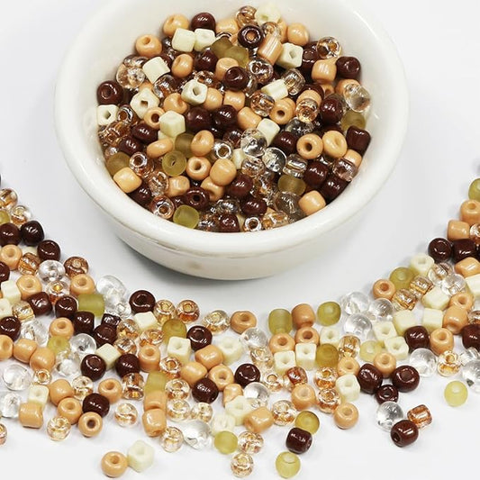 Bulk 4mm Brown Mixed Seed Beads for Jewelry Making 110 Grams About 1600pcs,6/0 Glass Craft for Making Earrings, Bracelets, Pendants, Waist Jewelry, DIY Handmade Seed Beads（Brown Mixed）