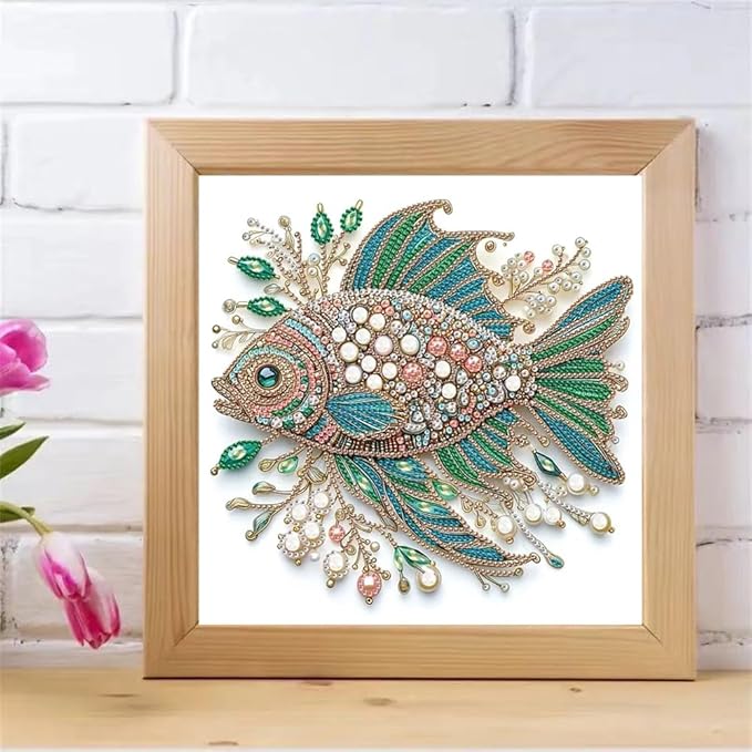 ZQEATRY Fish Animal Special Shape Diamond Art Kits for Adults,5D Diamond Painting Kits for Beginner,DIY Diamond Gem Art Crystal Rhinestones Dots Painting Kits for Home Wall Decor 11.8 X 11.8inch