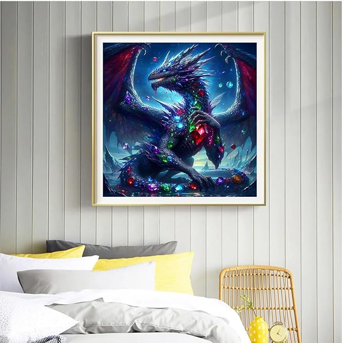 ijbnhd 5D Dragon Diamond Art Kits for Adults, Dragon Diamond Painting Kits for Adults, DIY Full Drill Gem Art Crystal Rhinestone for Wall Home Decor 14X14inch