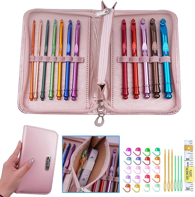 Mdoker Latest Inline Crochet Hook Set with Case Aluminum Ergonomic Crochet Hooks,Non-Slip Hooks for Arthritic Hands,Nice Gift for Women,3mm-10mm