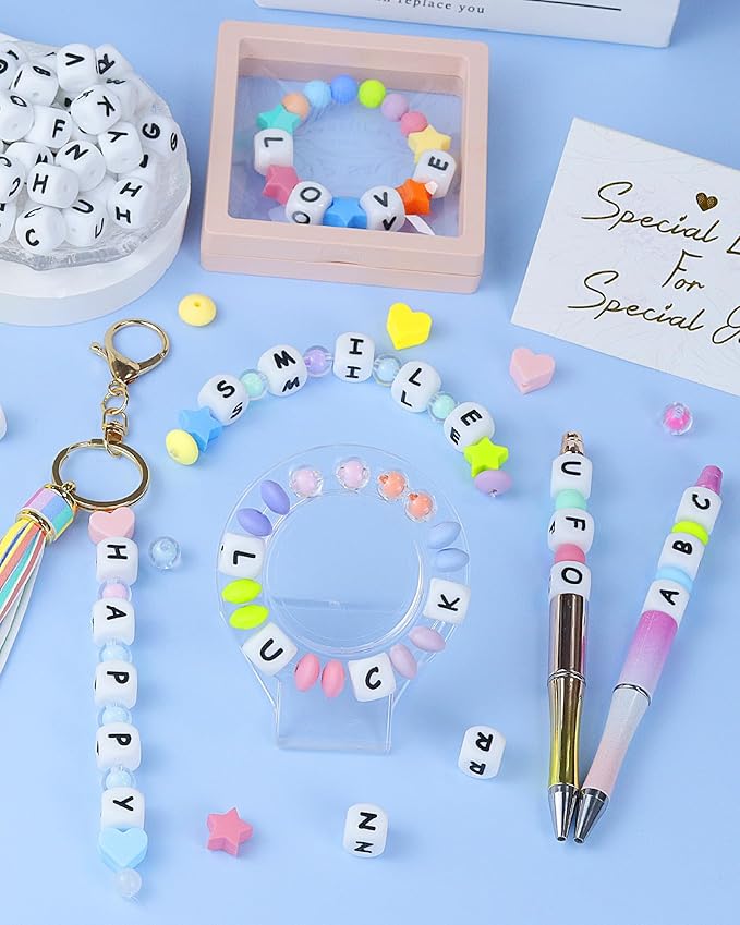 130Pcs FIVEIZERO Silicone Letter Beads, 12mm A-Z Alphabet Beads,Square Bead for Bracelets and Keychains, Large Letter Bead for Necklaces and Lanyards Making（White）