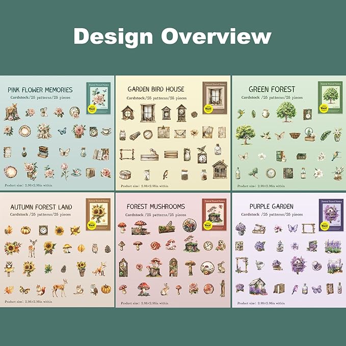 Woodland Forest Cardstock Sticker Set, 150PCS Vintage Nature-Themed Stickers for Scrapbooking, Journaling, Collage, and DIY Crafts