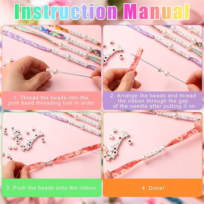 Liliaafar 363 Pcs DIY Ribbon Bracelet Making Kit Name Gold Letter Beads Bracelet Jewelry Making Kit DIY Creative Gift for Friendship Wedding Birthday Graduation Coworker Farewell Gifts