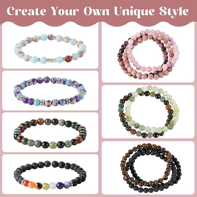 Zefy 996 Pcs 6mm Natural Stone Beads, Round Crystals Bead Genuine Real Stones, Gemstone Beads Kit with Spacer Bead Charms for Bracelets Jewelry Making (20 Colors)