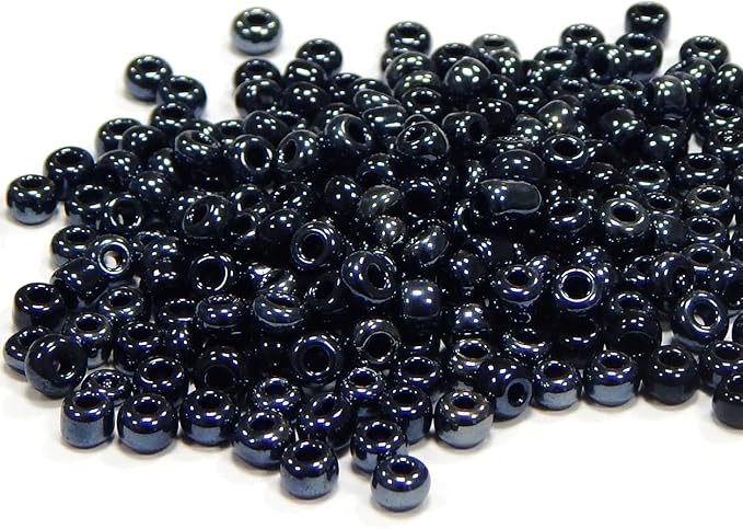 Perlin Glass Seed Beads 4mm 6/0 Round Mini Small Pony Spacer Beads 1100pcs for Jewelry Making Earrings Bracelets Pendants Waist DIY Handmade Metallic Color Kit (Black)