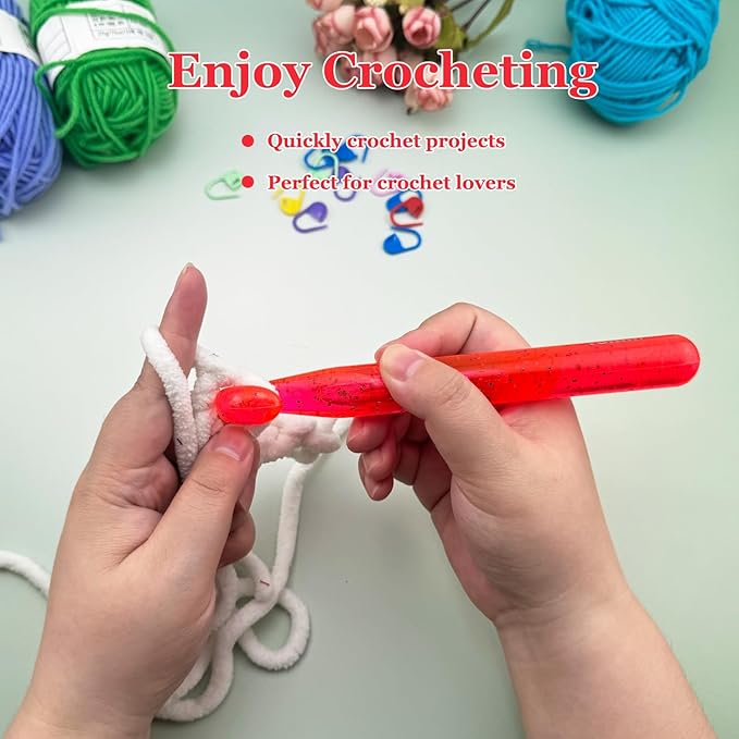 Hobekoee 18mm Large Crochet Hook for Chunky Yarn,Ergonomic Crochet Needles for Arthritic Hands,Plastic Crystal Smooth Crochet Hooks for Handmade DIY Crocheting