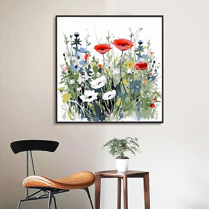 Yezavesu Flower Framed Paint by Numbers Kit for Adults Beginner & Kids Ages 8-12, Wildflowers Paint by Number Without Easel, DIY Adult Paint by Numbers Flowers for Home Wall Decor Gift 10x 10 inch