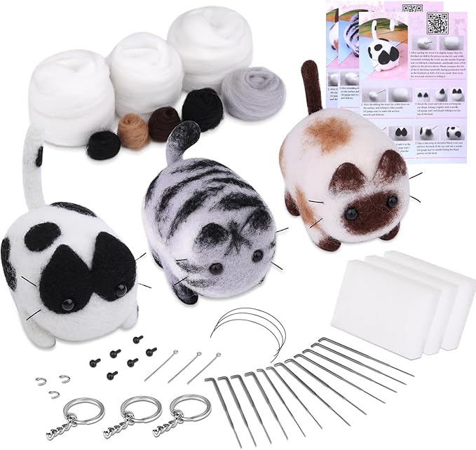 Mayboos Needle Felting Kit, 3 Pieces Making Wool Needle Felting Starter Kit with Instruction, Felting Foam Mat and DIY Needle Felting Supply for DIY Craft Animal Home Decoration