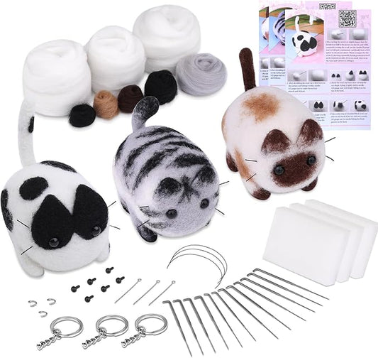Mayboos Needle Felting Kit, 3 Pieces Making Wool Needle Felting Starter Kit with Instruction, Felting Foam Mat and DIY Needle Felting Supply for DIY Craft Animal Home Decoration