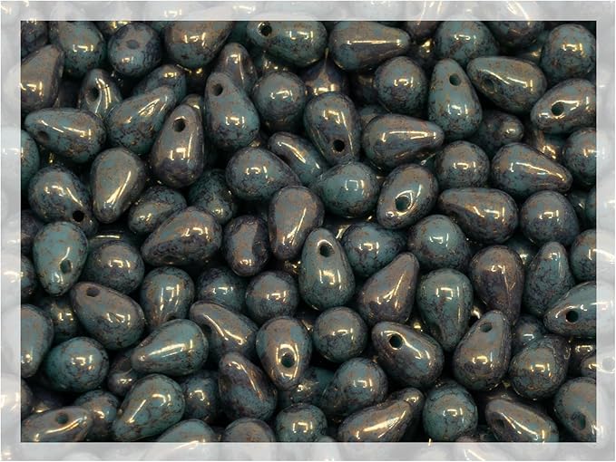 Czech 100-Piece Glass Beads, Small 4x6mm, Teardrop Paque Turqouise Violet Luster