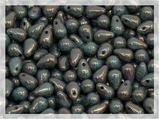 Czech 100-Piece Glass Beads, Small 4x6mm, Teardrop Paque Turqouise Violet Luster