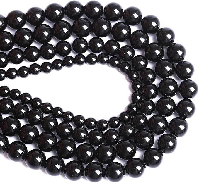 10mm 41pcs Natural Black Agates Onyx Stone Beads Smooth Round Loose Spacer Beads for Jewelry Making DIY Bracelets 15" (Black Agate, 10mm)