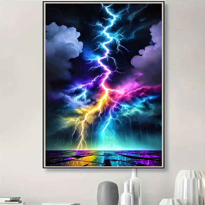 BYGFHLYW Diamond Art Painting Kits for Adults, Colorful Lightning 5D Diamond Painting Dots Art Kits for Adults Beginner, DIY Full Round Gem Crystal Art Paint by Diamond, Home Wall Decor 12x 16 in