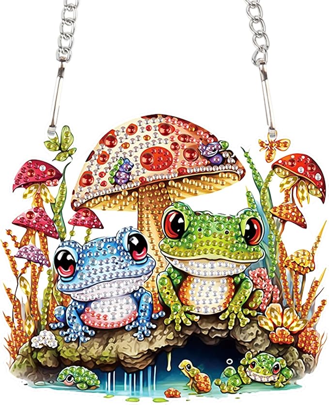 AiYuanzsh DIY 5D Mushroom Frogs Diamond Painting Kits Hanging Sign Wall Art Sign Diamond Art Window Hanging Ornament Window Pendants Home Garden Wall Door Hanging Diamond Painting Kits