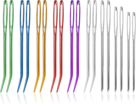18pcs Large Eye Sewing Needles, Aluminum Big Eye Yarn Needle Kit with Straight & Curved Tip Hand Knitting Supplies Threaders Tools for Quilting Crochet Felting Embroidery Tapestry Projects