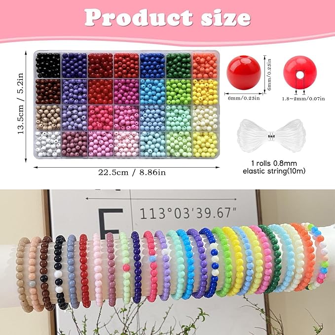 1820PCS 6mm Acrylic Round Beads for Jewelry Making,28 Candy Colors Assorted Plastic Round Beads for Bracelets Making Kit Loose Bead Bubble Gum Bead for Earrings Necklace DIY Crafts(6mm Bright)