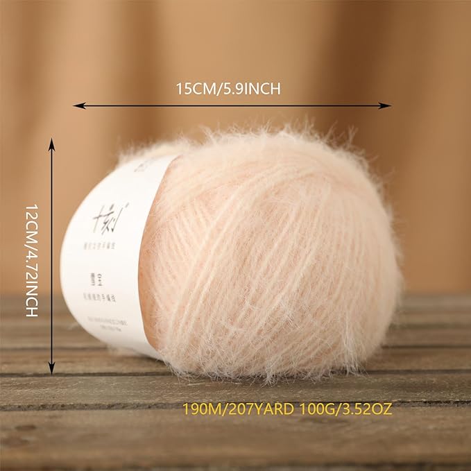 Snowbaby Wool Acrylic Blend Long Pile Yarn,(Worsted) Warm and Luxurious Fuzzy yarn for knitting and crocheting DIY Hats Scarves Sweaters, 2 * 3.52oz/100g 207yds(08-Milk Tea White)