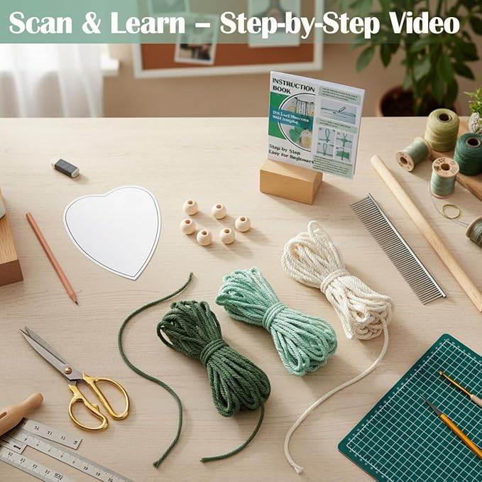 Ewparts Macrame Leaf Wall Hanging Kit – 3mm Cord with Fringe Comb, Threader & Leaf Template,Include Step-by-Step Instructions, Complete DIY Wall Decor Set for Beginners, Boho Craft Kit for Adults