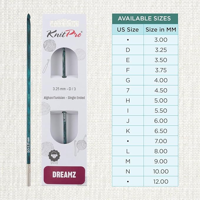 KnitPro Dreamz Afghan/Tunisian Crochet Hook | US Size D (3.25mm)