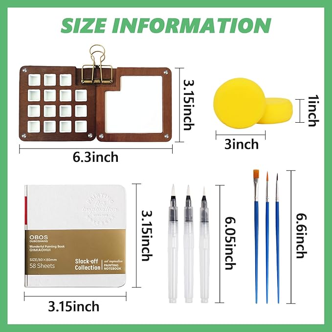 Esoes Mini Paint Palette Watercolor Kit, Travel Water Color Paint Set, Small Portable Pocket Mini Watercolor Set with Colors, Bind Clips, Brush, Sketchbook for Painters Beginners