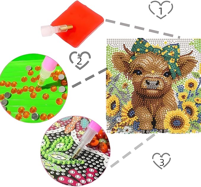 BYGFHLYW Cow Diamond Painting Kit for Kids with Frame, Animals Diamond Art for Kids Ages 8-12, Full Drill Cute Diamond dot Big Gem Art Kits for Children Beginners Home Wall Art Decor 7X7 inch