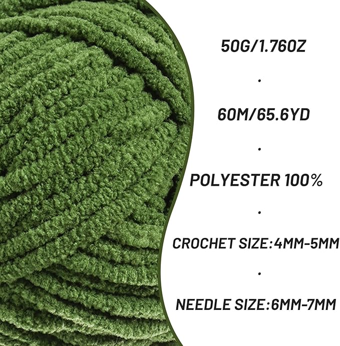 4 Packs Plush Chenille Chunky Crochet Yarn - Baby Yarn for Crocheting Soft - Velvet Yarns Knitting for Blankets Crafts - Fluffy Amigurumi Yarns 200g/262.5yds (4 Pine Green)